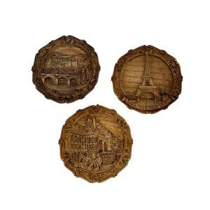 3 VTG Europe Wall Plaques Souvenir Eiffel Tower Hofbräuhaus Heidelberg B9049
